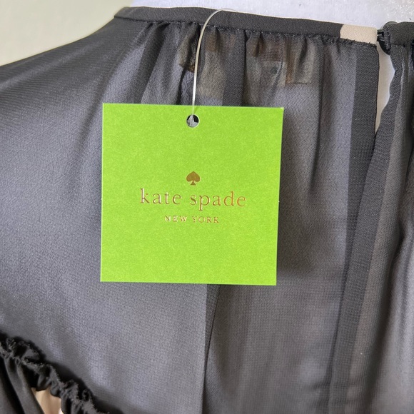 Kate Spade sheer polyester blouse w/ keyhole back. Black and floral - Picture 6 of 8